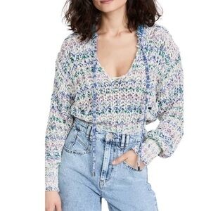 $935 Isabel Marant Women Blue Metallic Knit Tie-Neck Sweater Size IT38 -  used